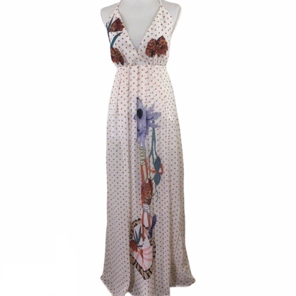 NEW Latiste By Amy Floral and Polka Dot Halter Maxi Dress Size Small
